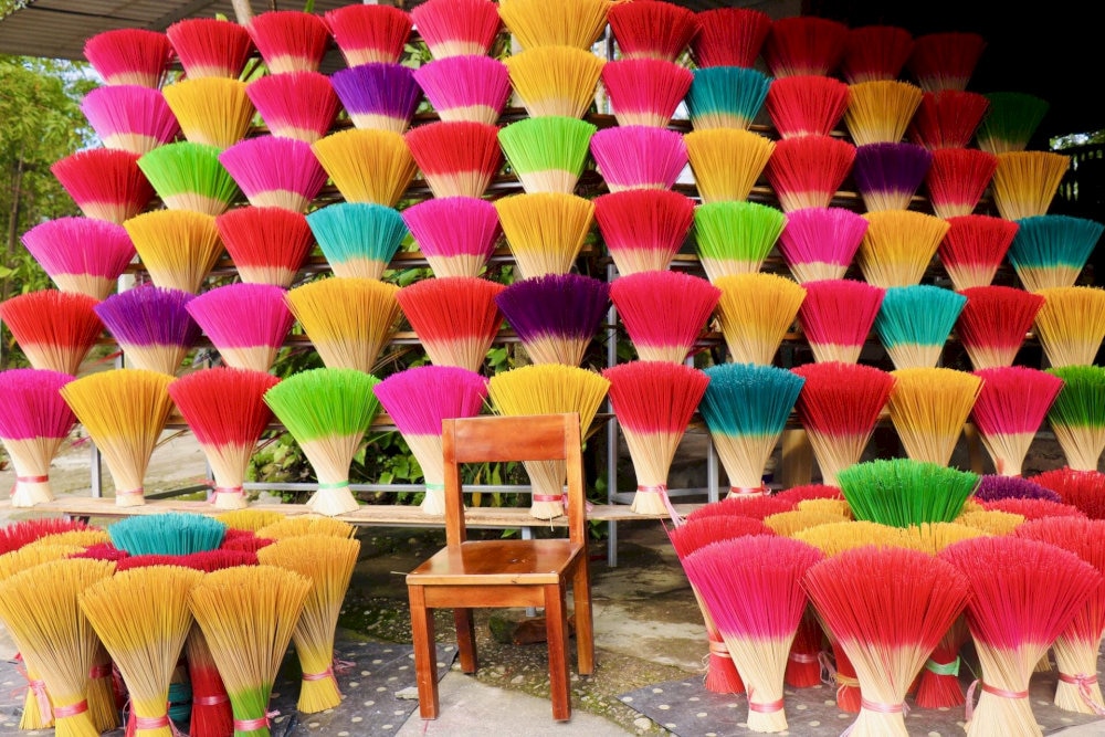 Experience the vibrant hues and fragrant aromas of Thuy Xuan Village’s handcrafted incense